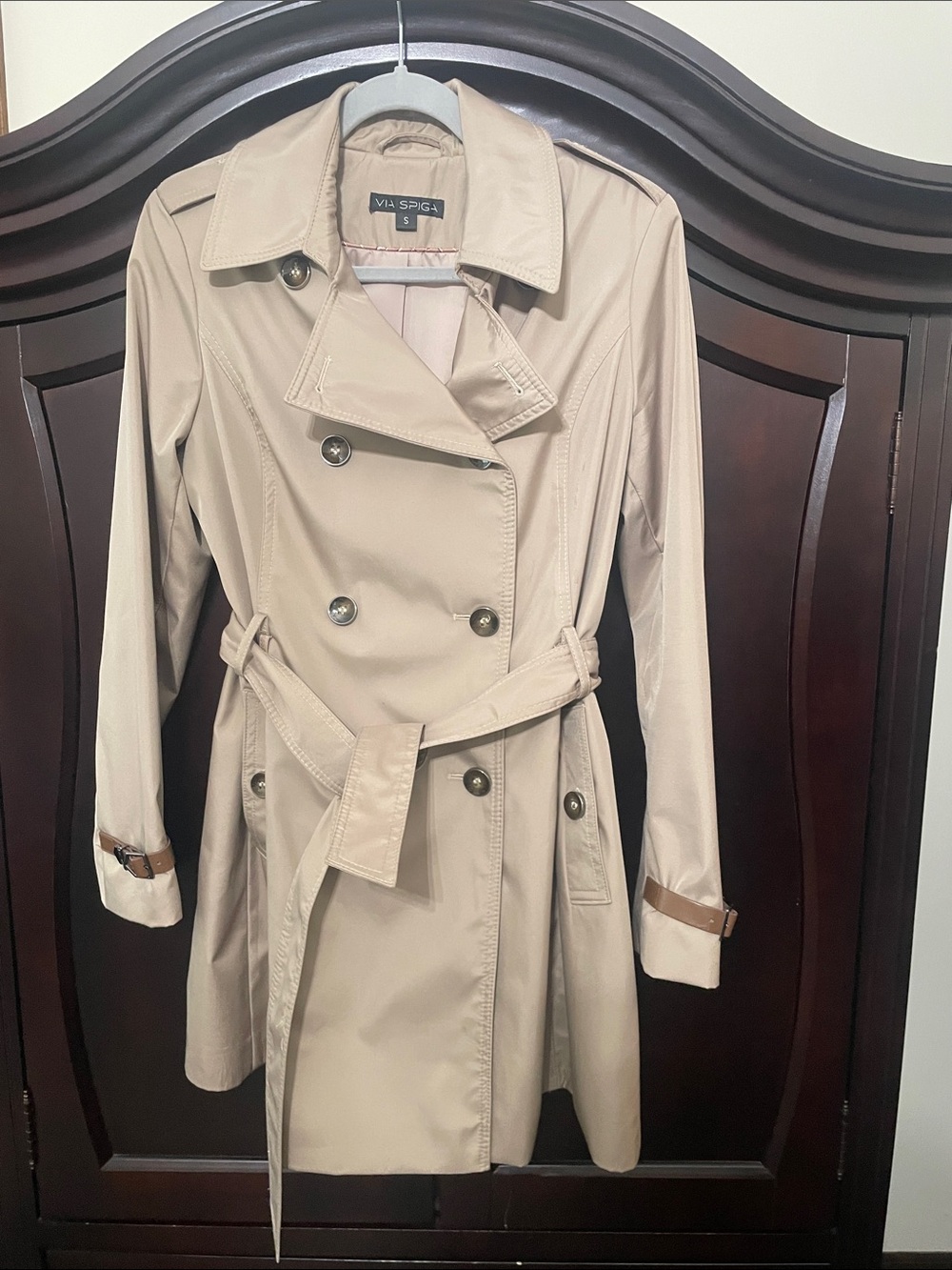 Via Spiga Taupe Double-Breasted Trench Coat with Belt